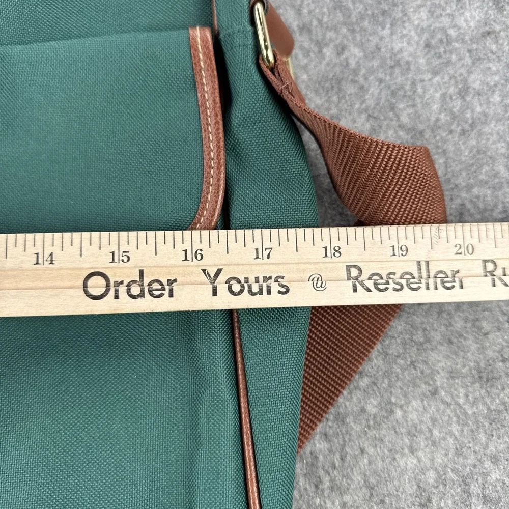 Ralph Lauren Messenger Shoulder Bag Green Canvas Leather Trim Crossbody Logo